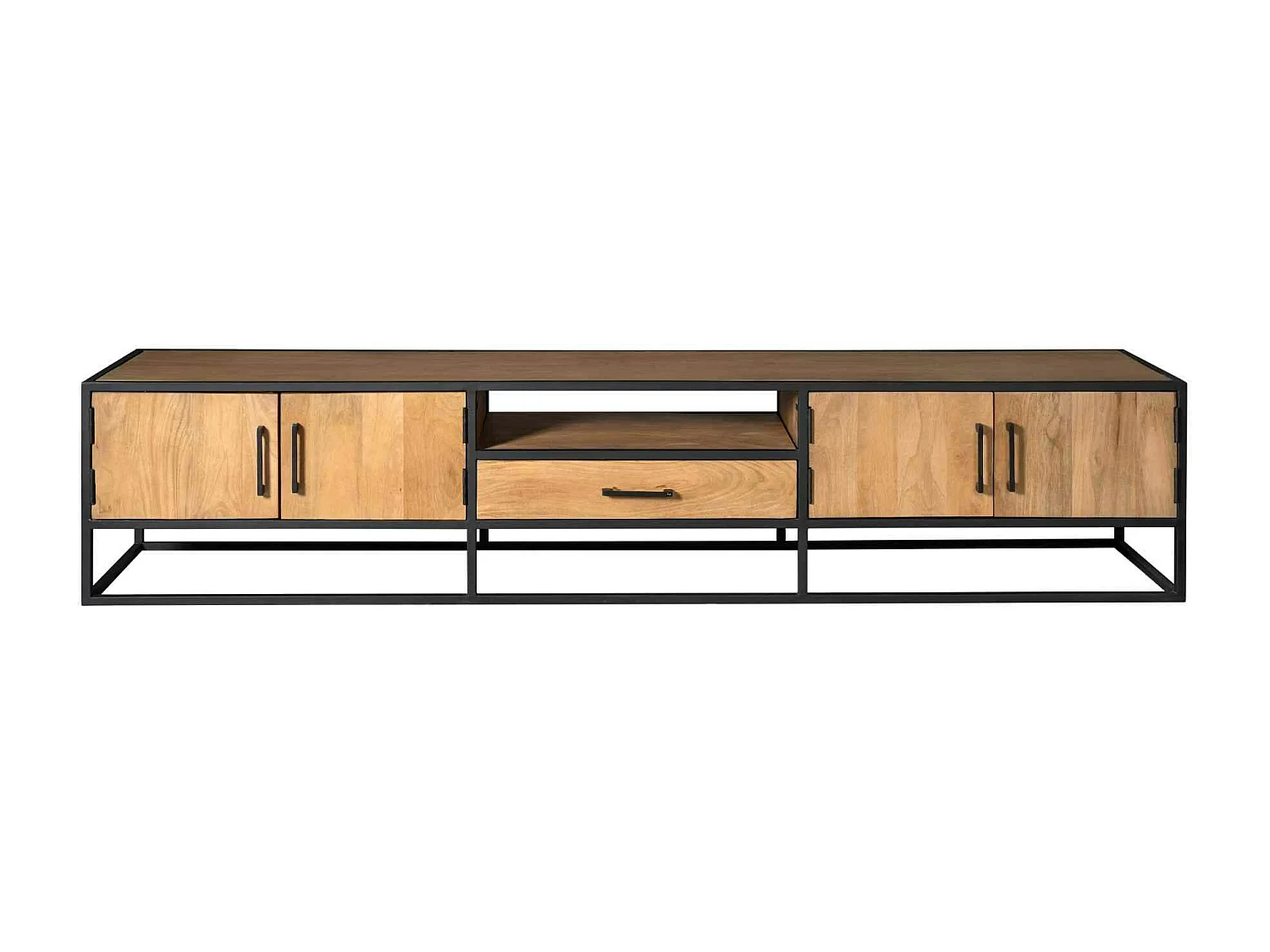 Banc TV 4 portes bois métal noir 240 cm RIVANO