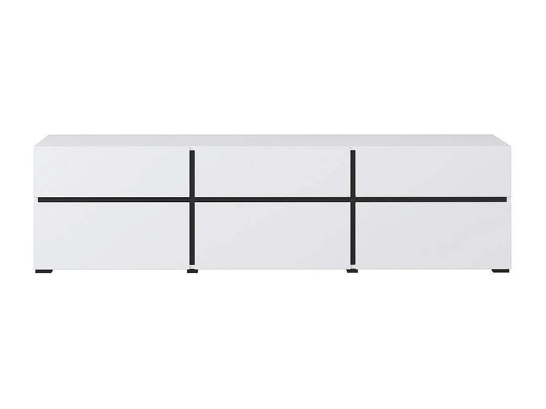 Meuble TV 180cm coloris blanc et noir collection HAVANA. Meuble design avec 3 portes et 3 tiroirs.