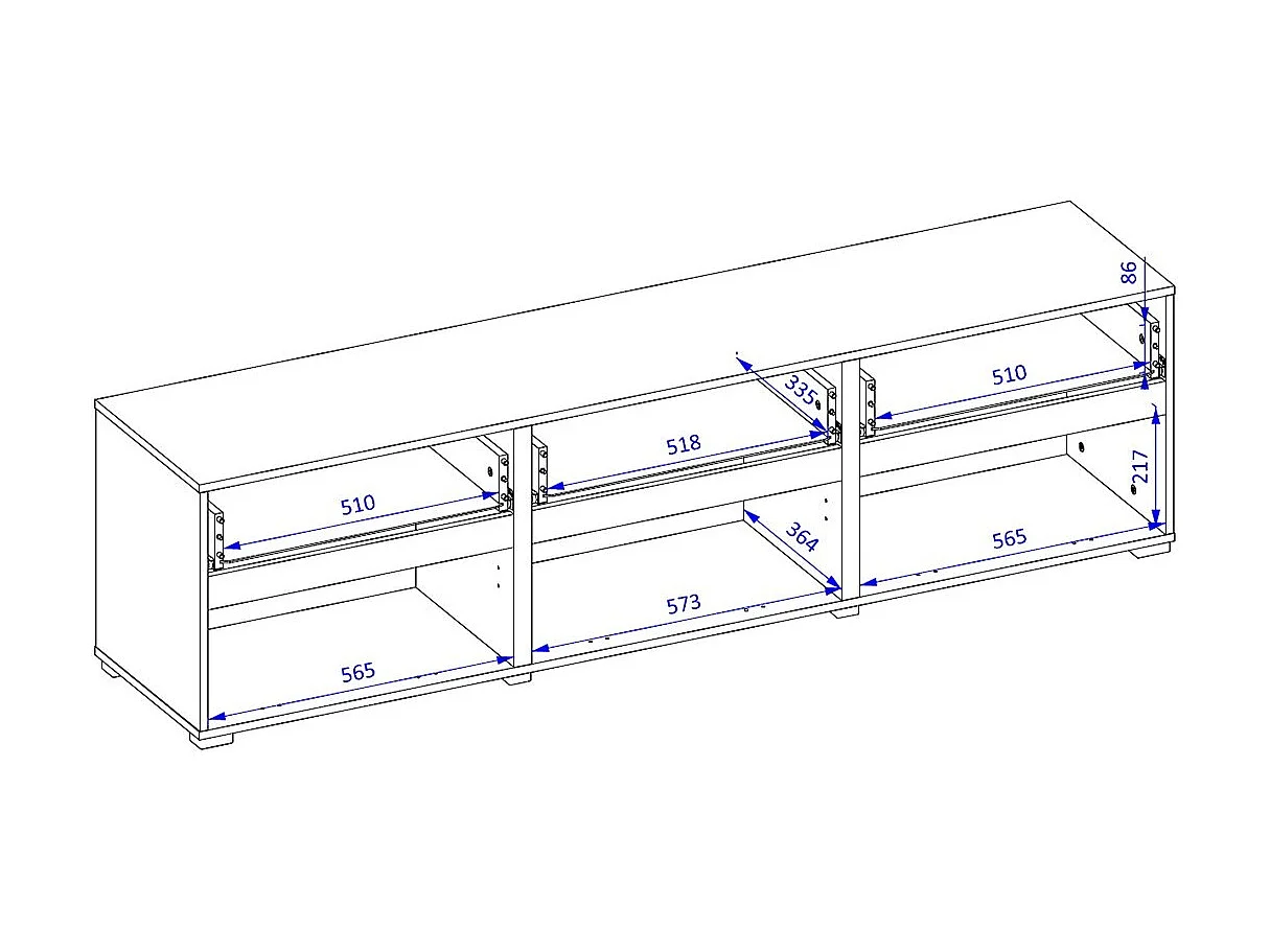 Meuble TV 180cm coloris blanc et noir collection HAVANA. Meuble design avec 3 portes et 3 tiroirs.