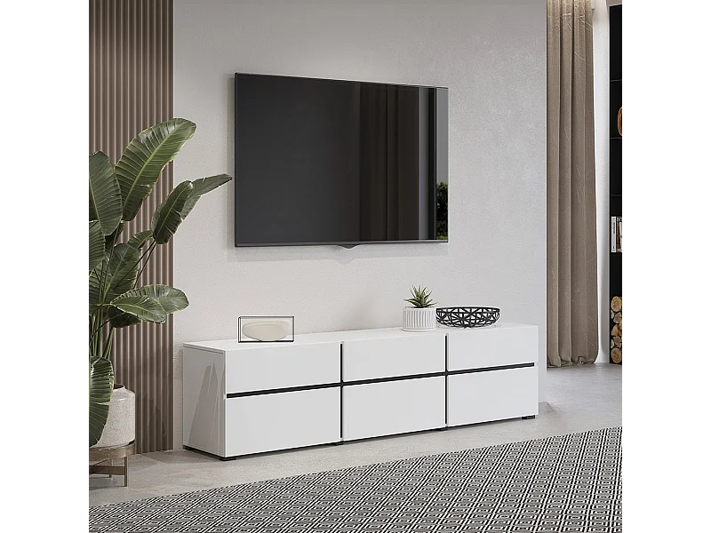 TV-meubel 180cm in wit en zwart uit de HAVANA collectie. Designmeubel met 3 deuren en 3 laden.