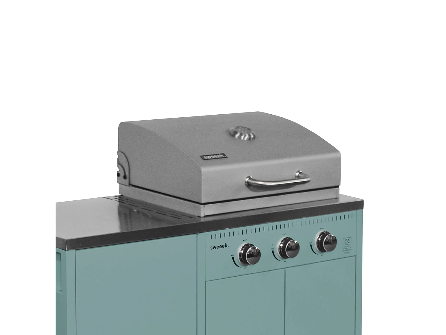 Barbecue gaz 3 brûleurs. bleu gris. 3 portes et 2 espaces de rangement