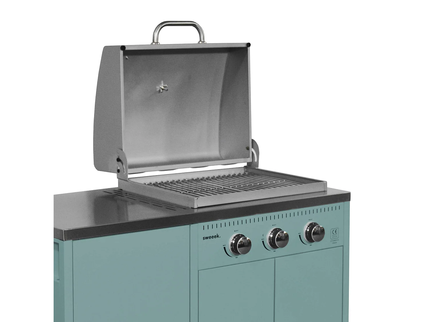 Barbecue gaz 3 brûleurs. bleu gris. 3 portes et 2 espaces de rangement