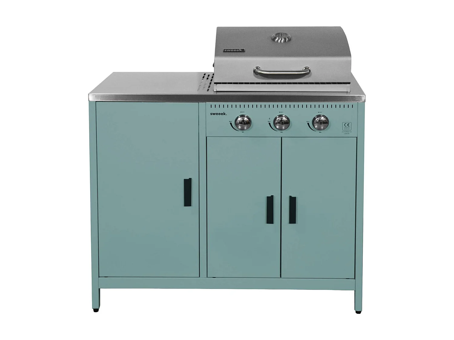 Barbecue gaz 3 brûleurs. bleu gris. 3 portes et 2 espaces de rangement