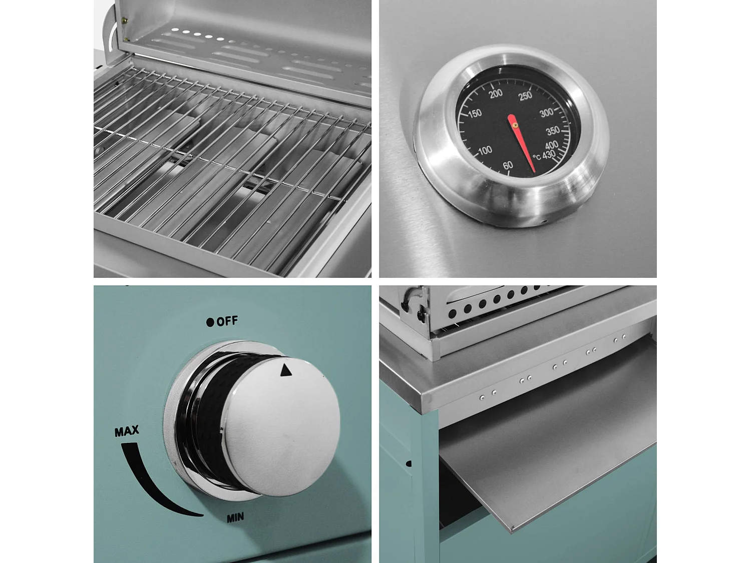 Barbecue gaz 3 brûleurs. bleu gris. 3 portes et 2 espaces de rangement