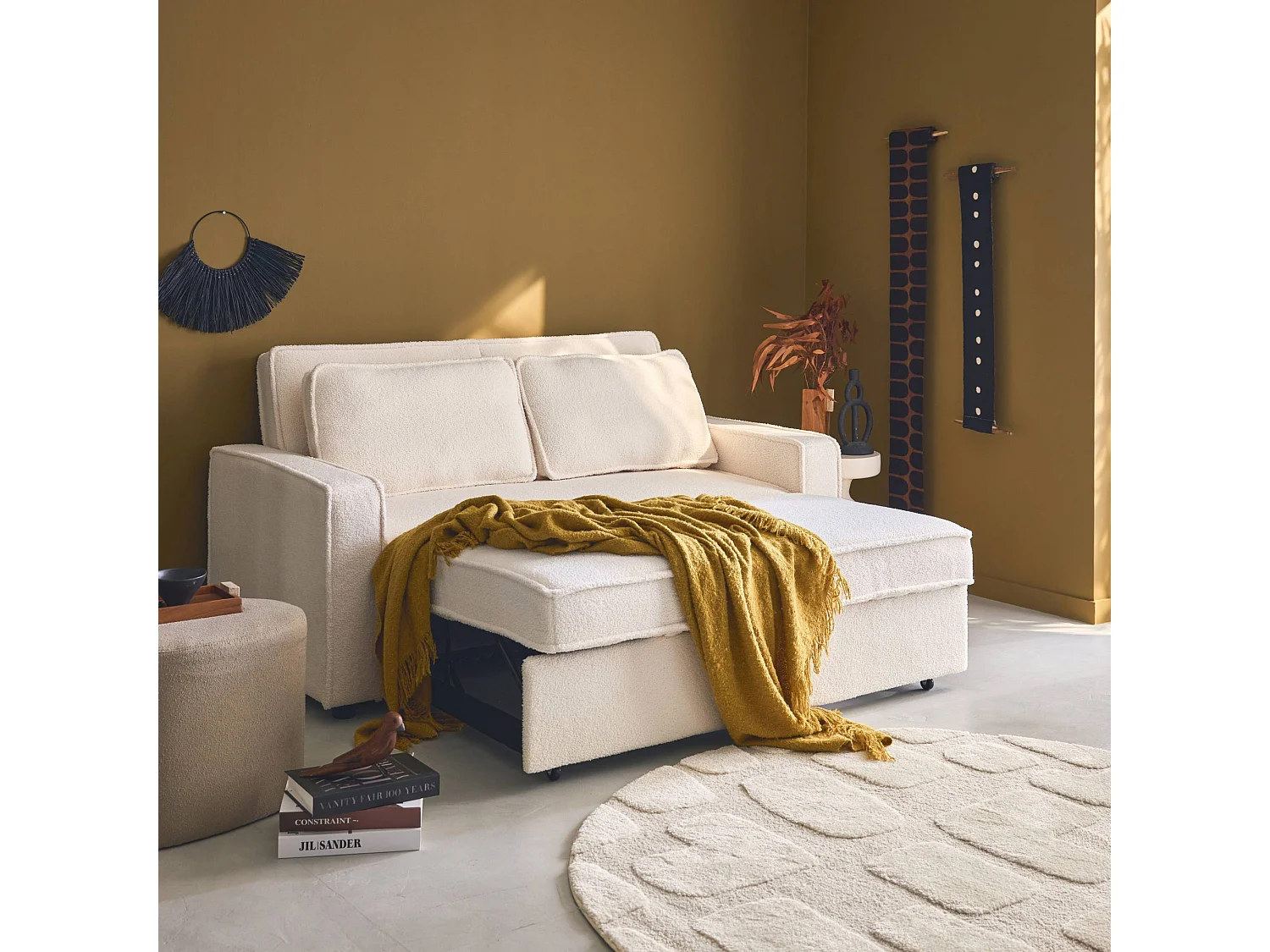 Sofá cama borreguito de 3 plazas crema