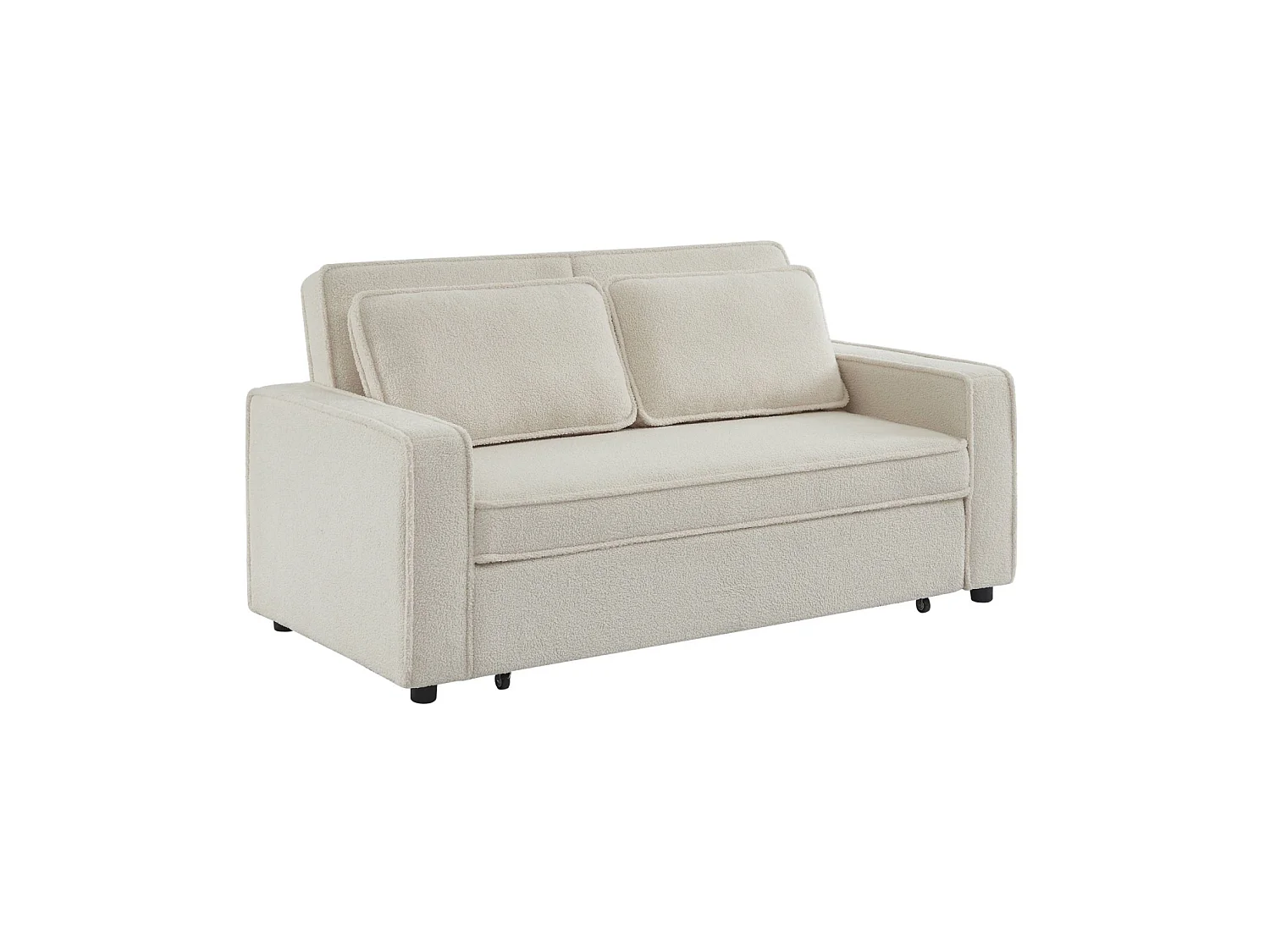 Canapé convertible 3 places en tissu bouclette crème