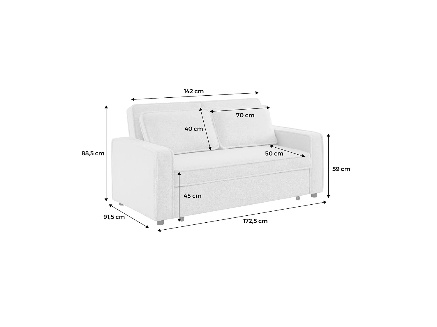 Canapé convertible 3 places en tissu bouclette crème