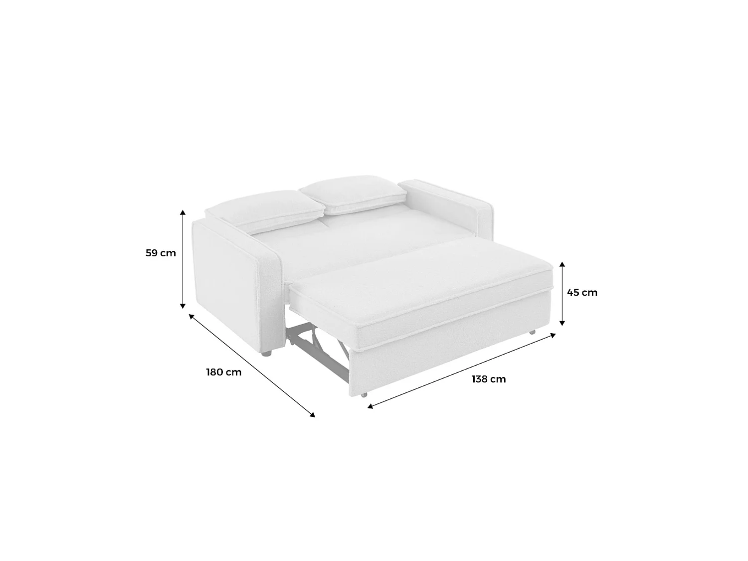 Canapé convertible 3 places en tissu bouclette crème