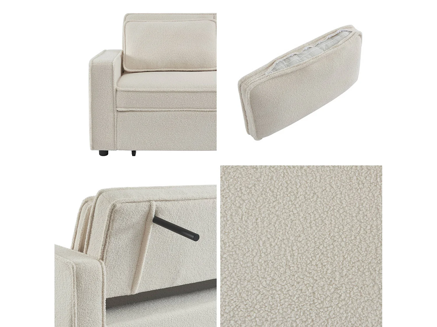 Canapé convertible 3 places en tissu bouclette crème