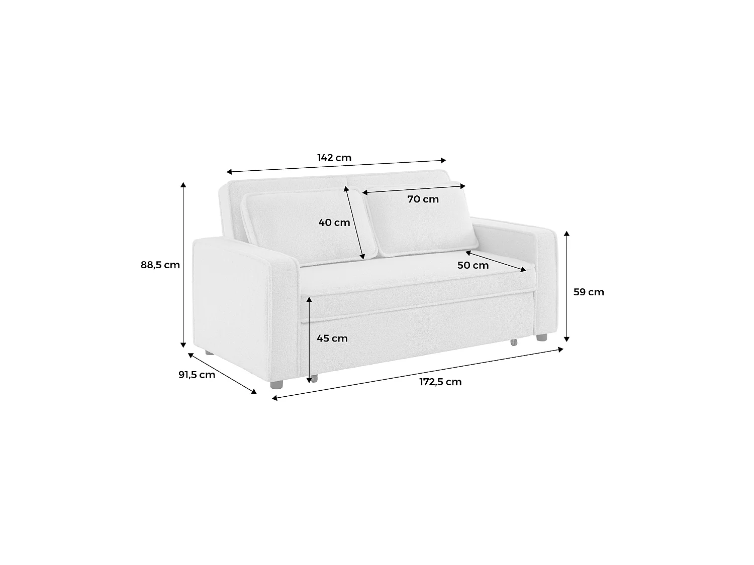 Canapé convertible 3 places en tissu bouclette crème