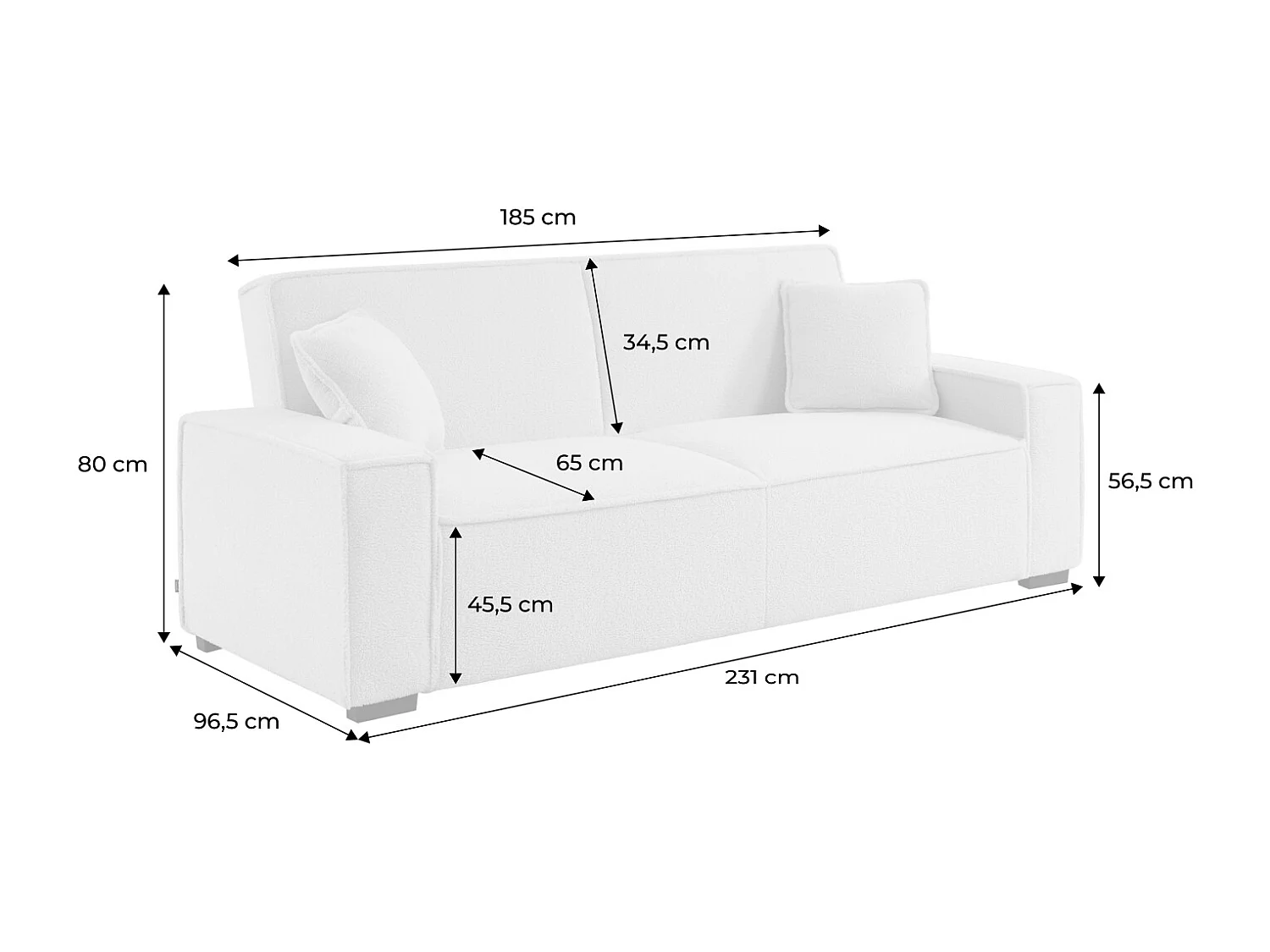 Canapé 3 places convertible en tissu bouclette crème