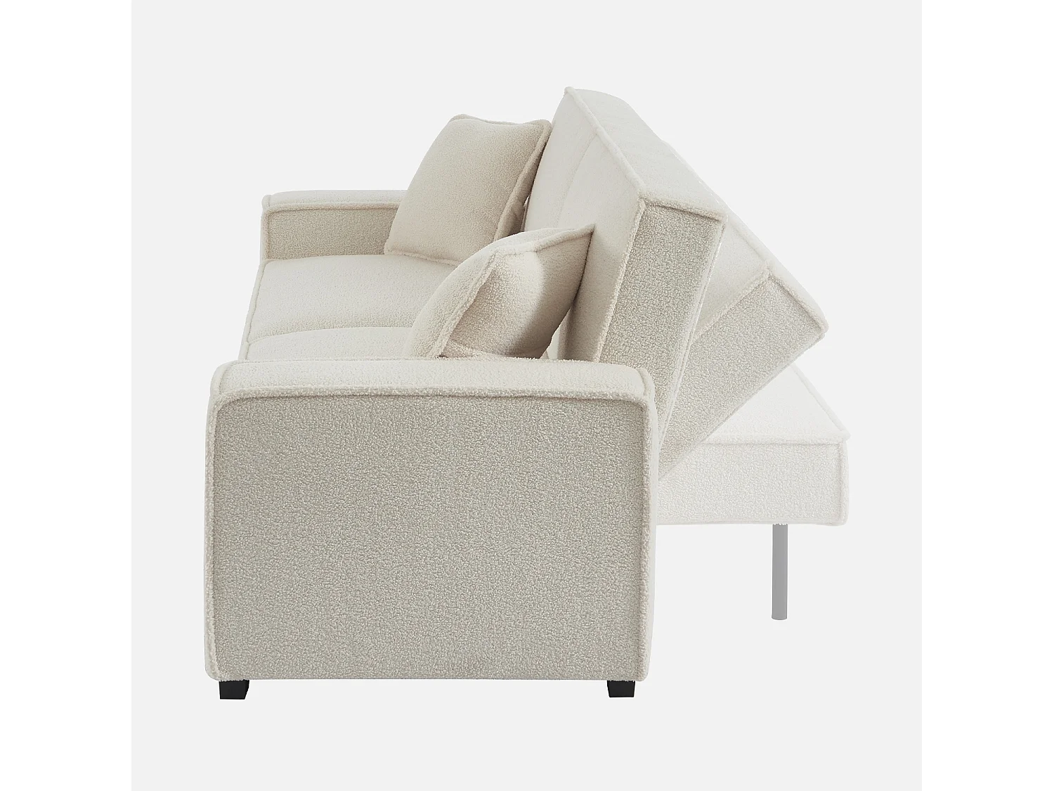 Divano letto in tessuto bouclé, 3 posti, crema