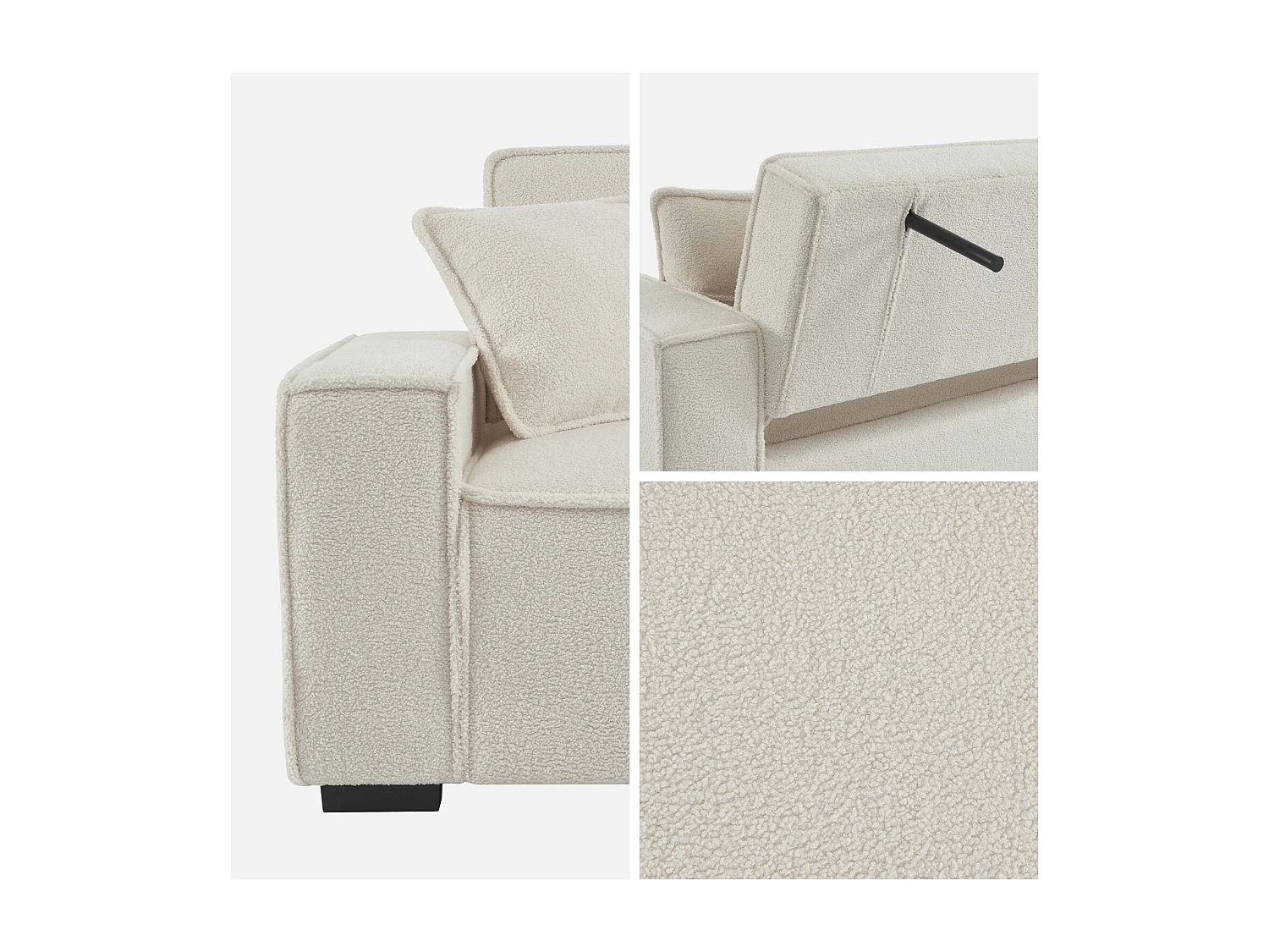 Divano letto in tessuto bouclé, 3 posti, crema