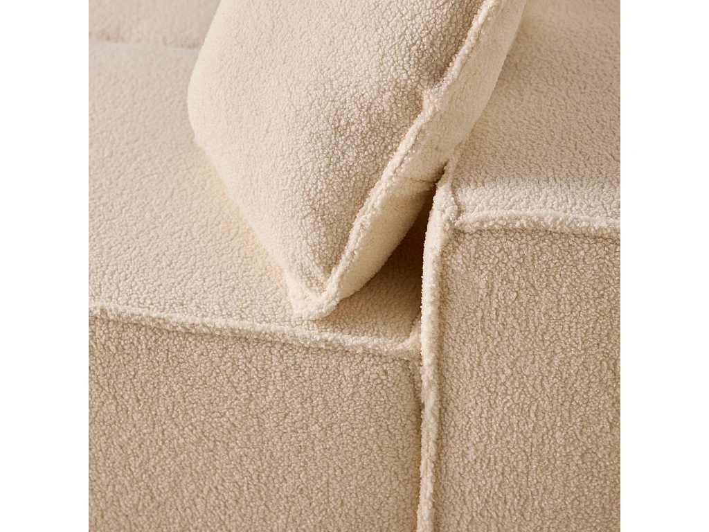 Divano letto in tessuto bouclé, 3 posti, crema