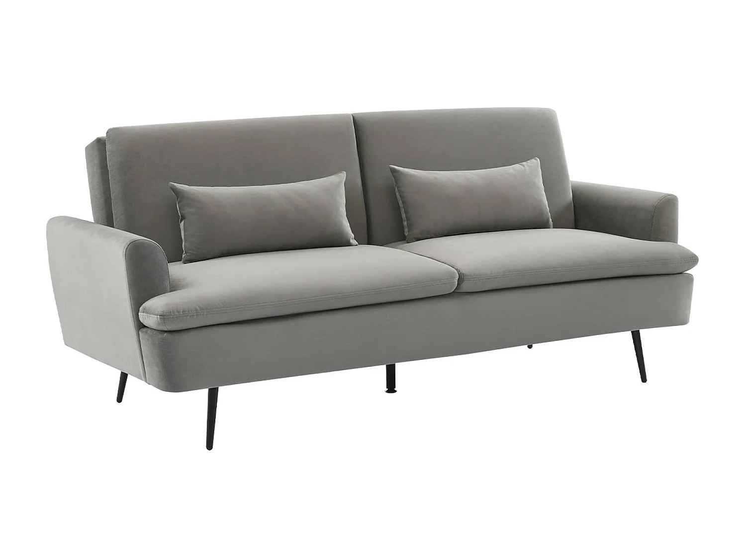 Canapé convertible. John. 2-3 places pieds métal et velours gris clair L 210 x P111 x H48cm