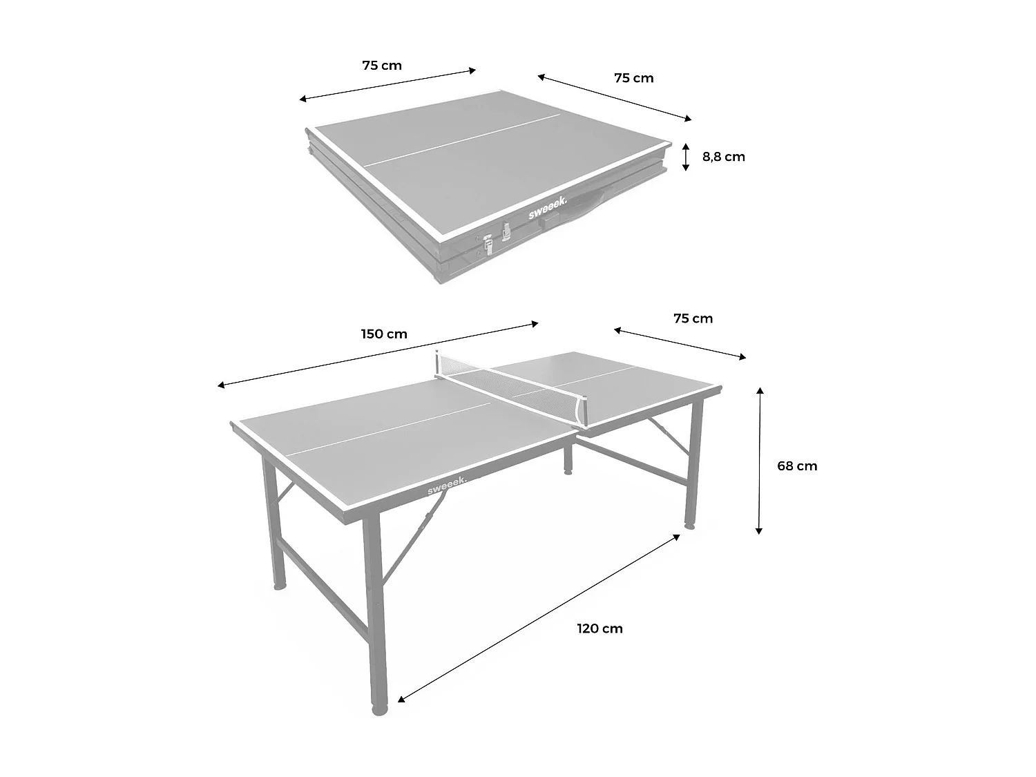 Mini table de ping pong 150x75cm - table pliable INDOOR bleue. avec 2 raquettes et 3 balles. valise de jeu pour utilisation intérieure. sport tennis de table