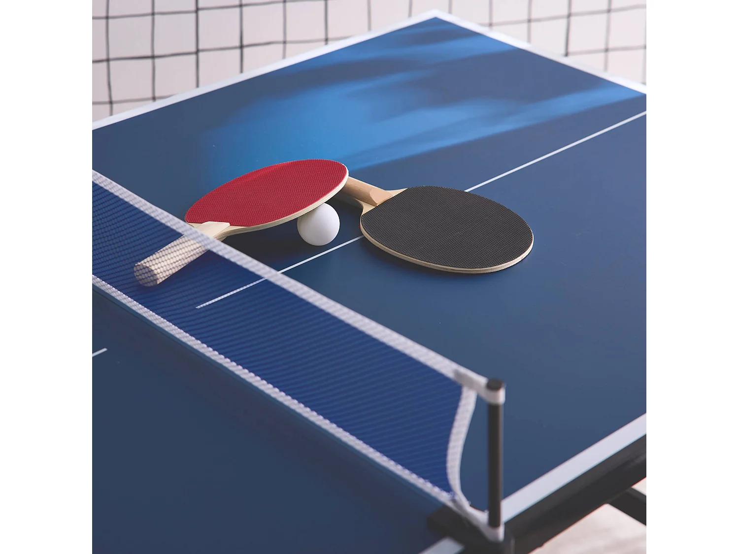 Mini tavolo da ping pong pieghevole per interni con 2 racchette e 3