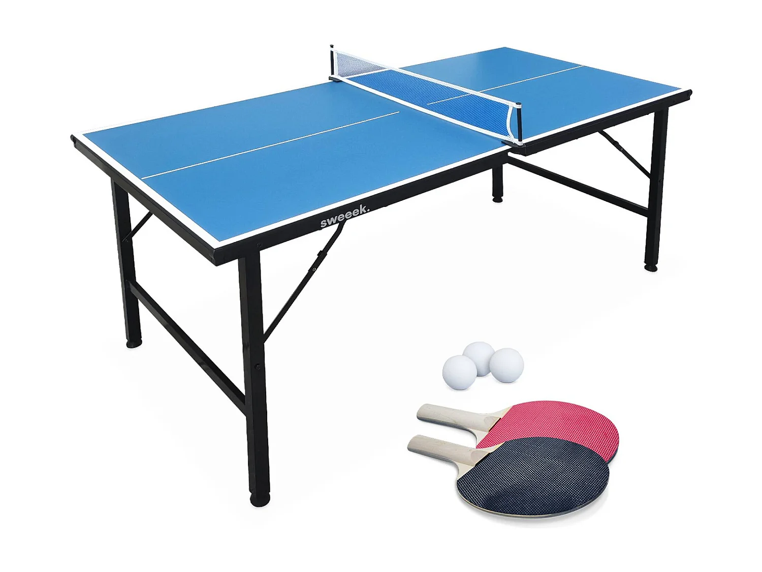 Mini table de ping pong 150x75cm - table pliable INDOOR bleue. avec 2 raquettes et 3 balles. valise de jeu pour utilisation intérieure. sport tennis de table