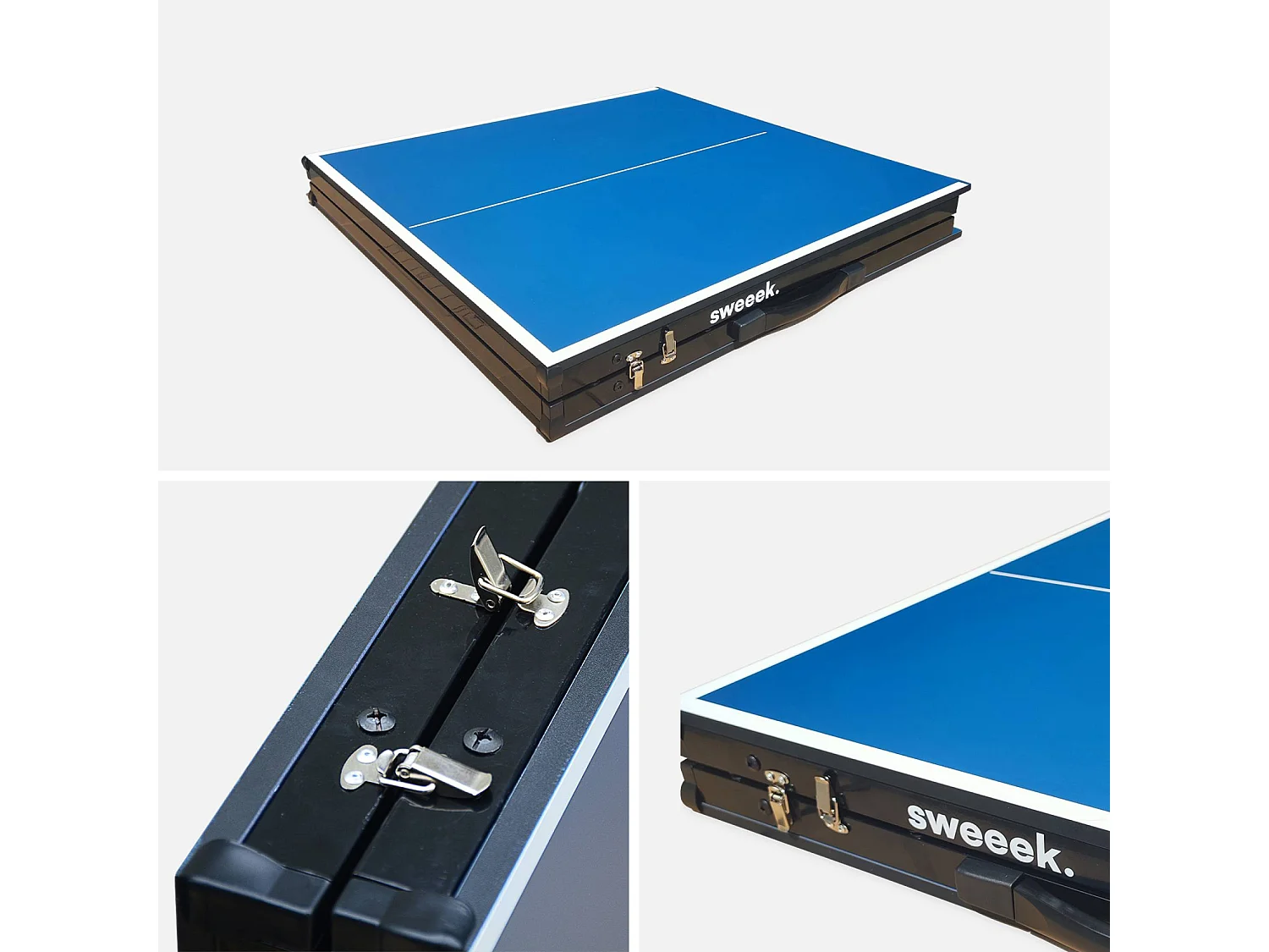 Mini table de ping pong 150x75cm - table pliable INDOOR bleue. avec 2 raquettes et 3 balles. valise de jeu pour utilisation intérieure. sport tennis de table