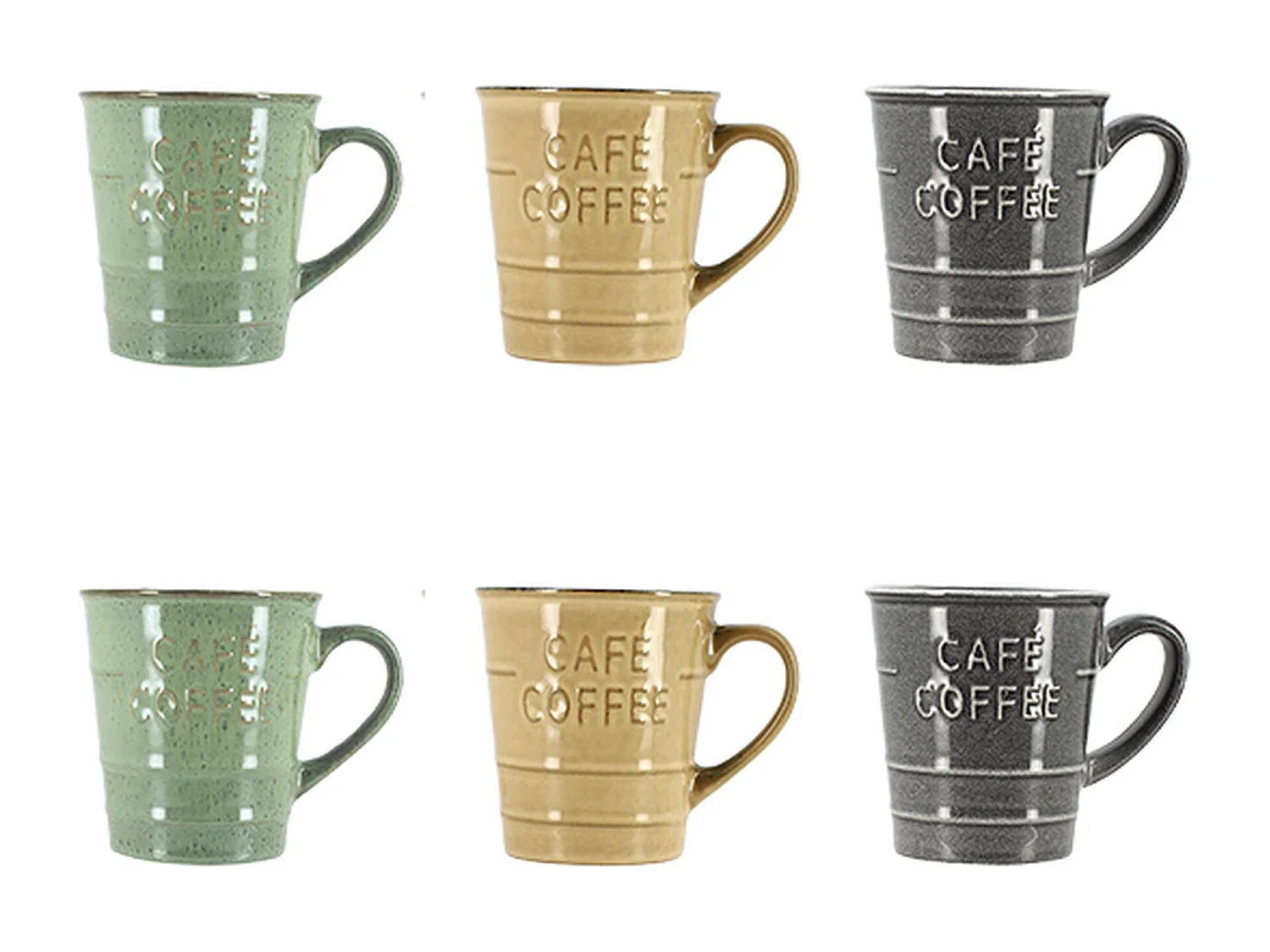 Novastyl - Lot 6 Mugs Coffee Time 37cl En Gres 3 Couleurs Assorties