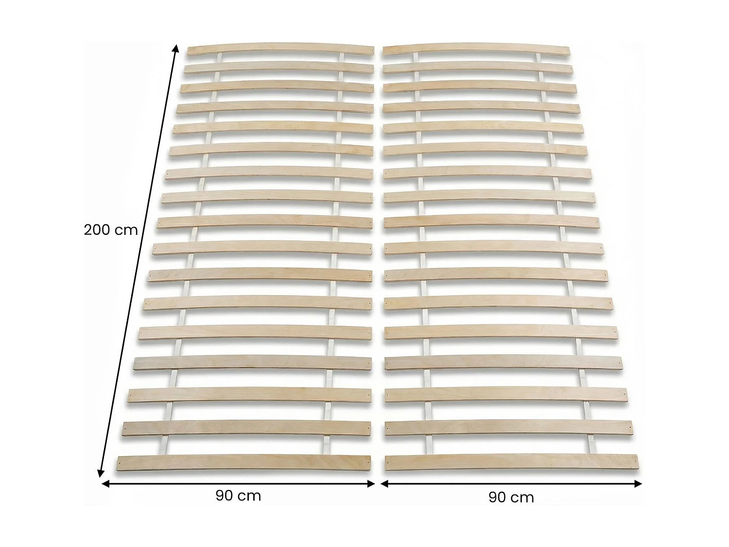 Sommier 180 x 200 cm PASIA en bois massif sans cadre, Sommier à lattes pré-percées pour lit double, vis fournies