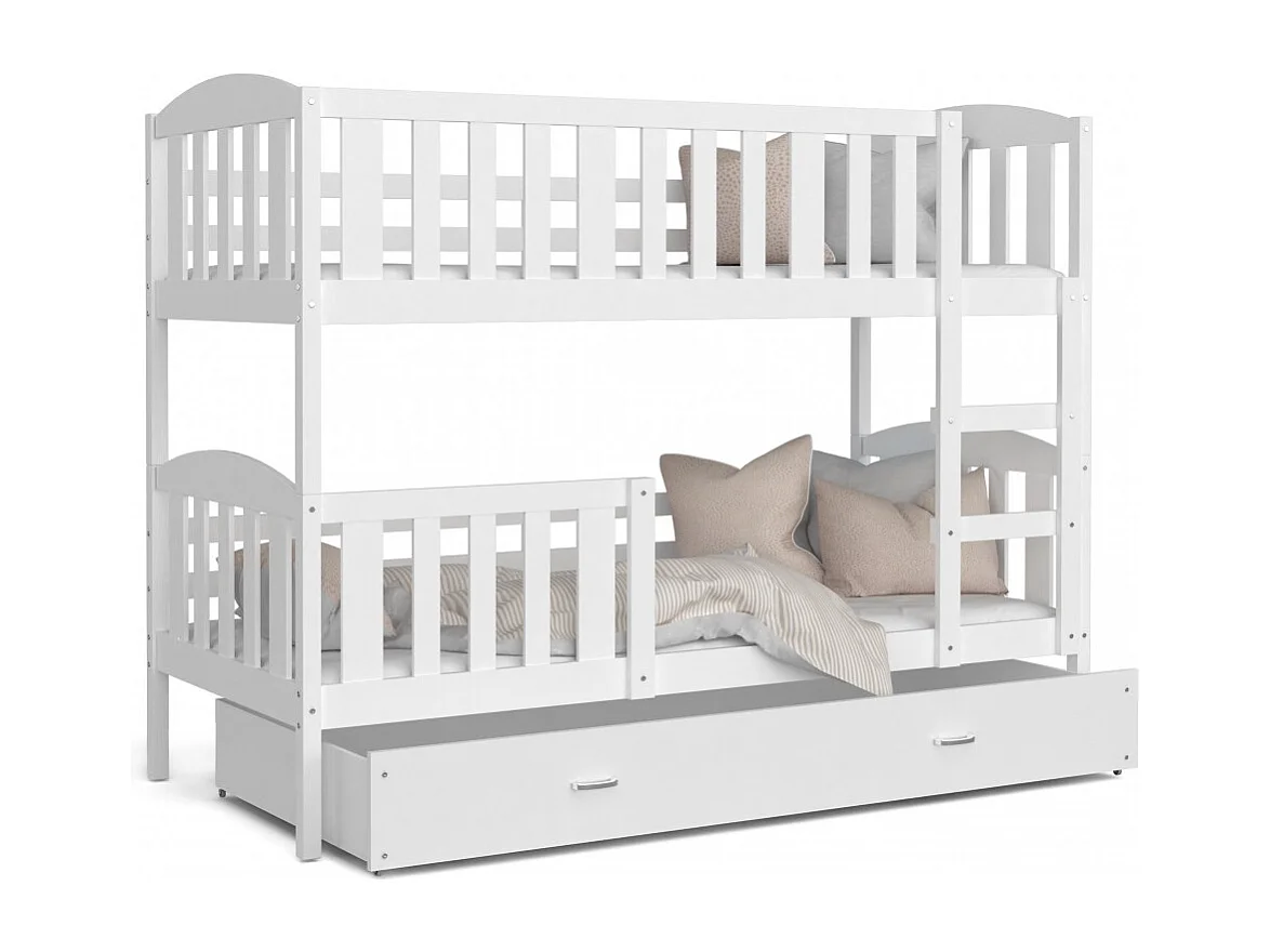 Lit Superposé Cleo 90x190  (Sans Matelas) Blanc - blanc Livré avec le sommiers et tiroir.