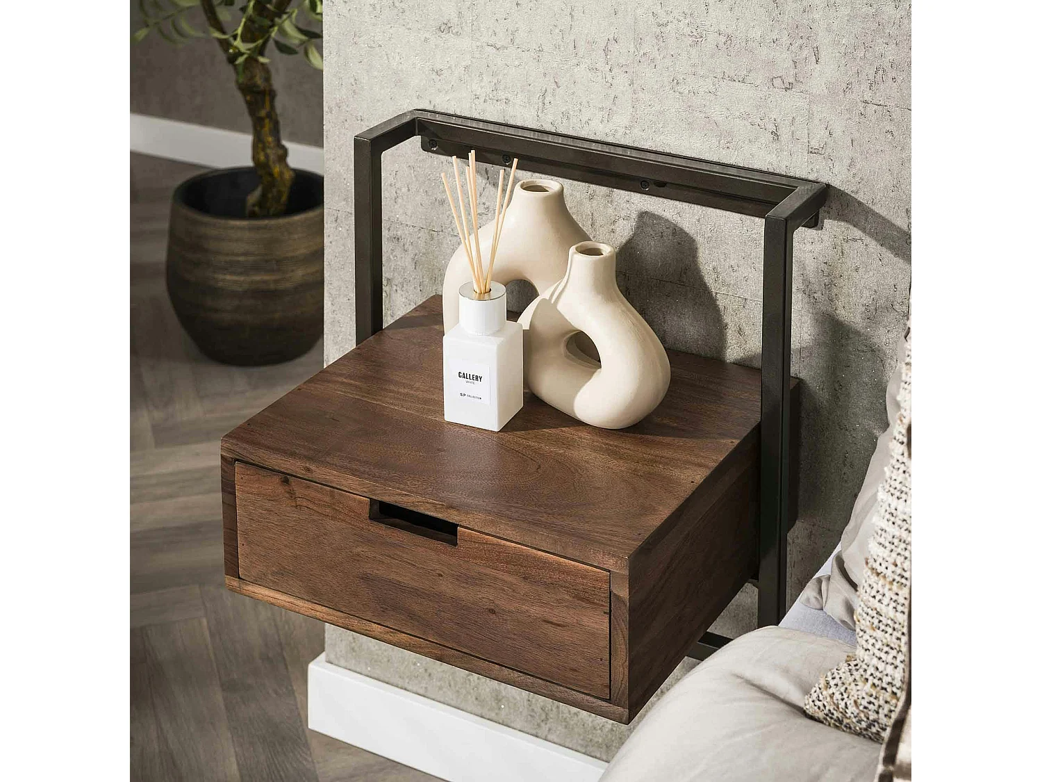 Table de chevet suspendue bois brun 1 tiroir NAKO