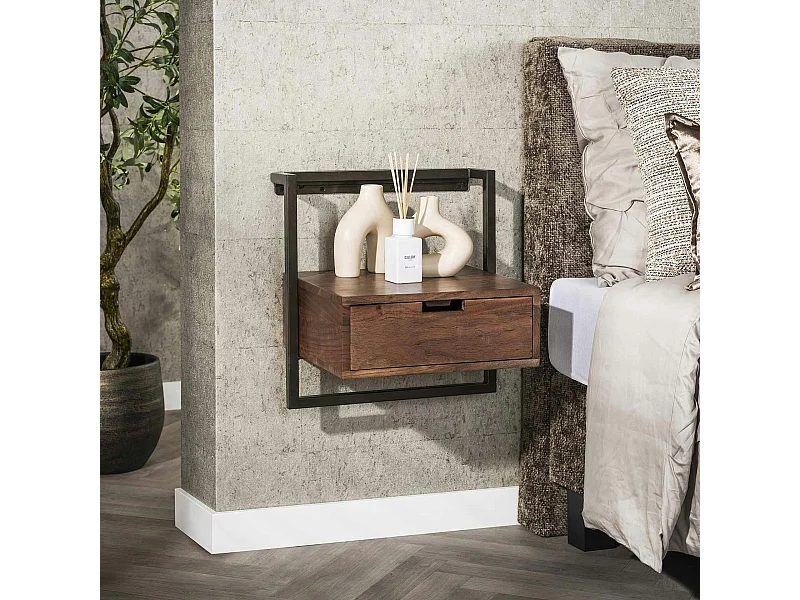 Table de chevet suspendue bois brun 1 tiroir NAKO