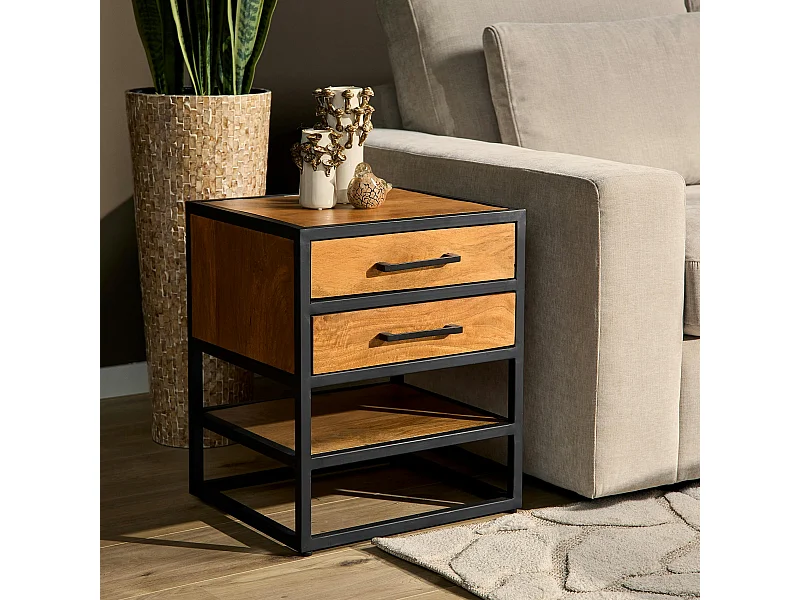 Table de chevet bois clair 2 tiroirs RIVANO