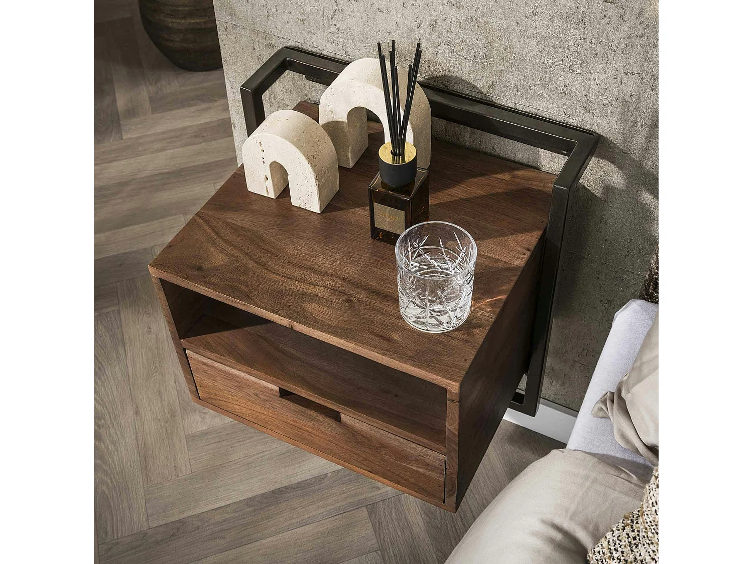 Table de chevet bois brun 1 niche 1 tiroir NAKO