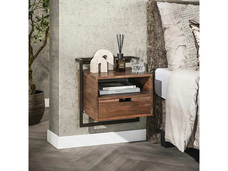 Table de chevet bois brun 1 niche 1 tiroir NAKO