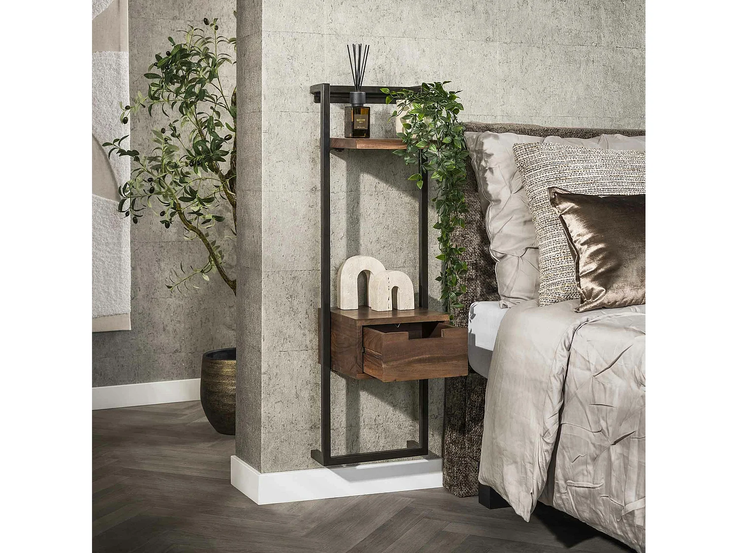 Table de chevet murale haute en bois d’acacia brun NAKO