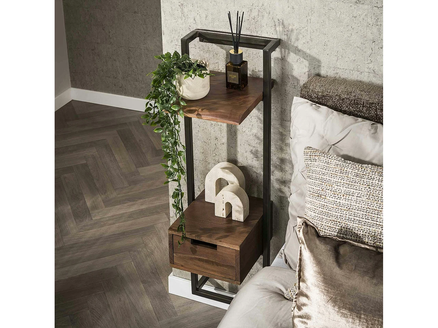 Table de chevet murale haute en bois d’acacia brun NAKO