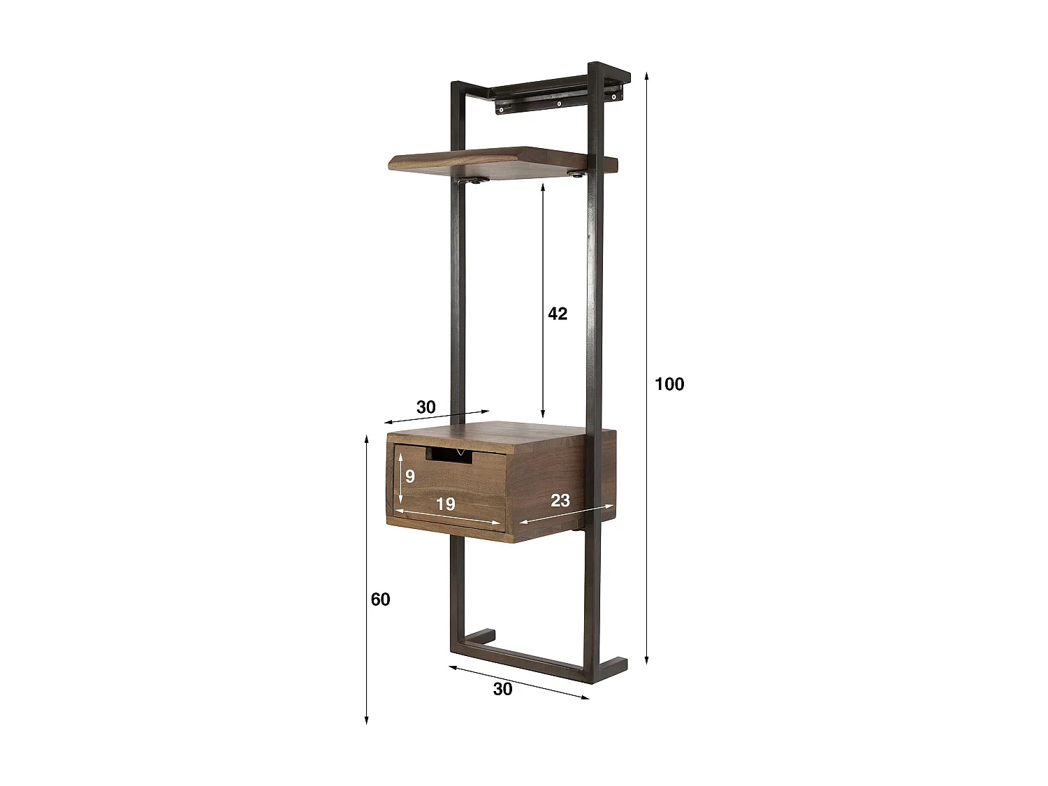 Table de chevet murale haute en bois d’acacia brun NAKO