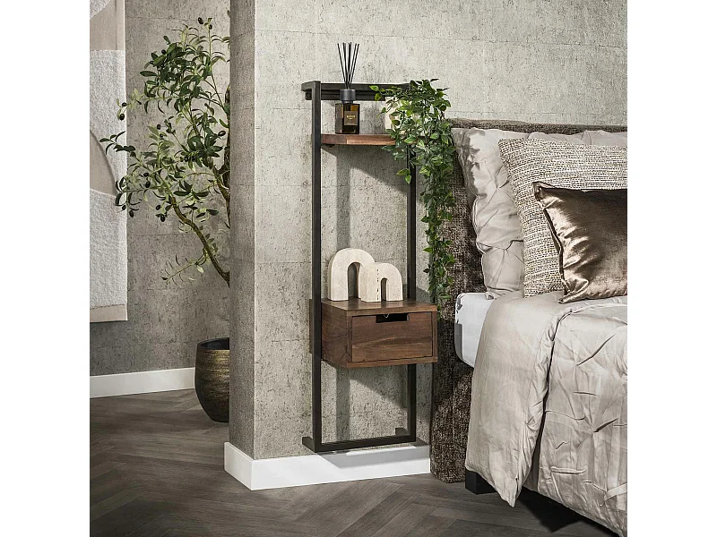 Table de chevet murale haute en bois d’acacia brun NAKO