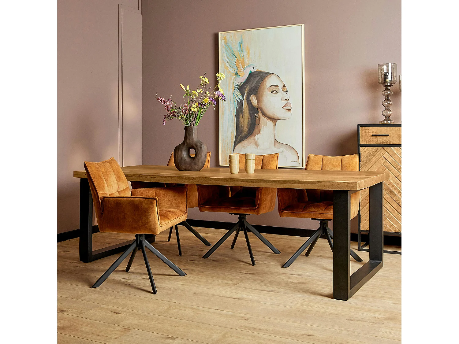 Table à manger bois clair pied en U 200 cm RIVANO