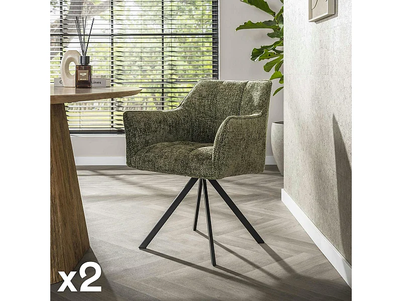 Fauteuil de table pivotant vert chiné (lot de 2) MELBOURNE