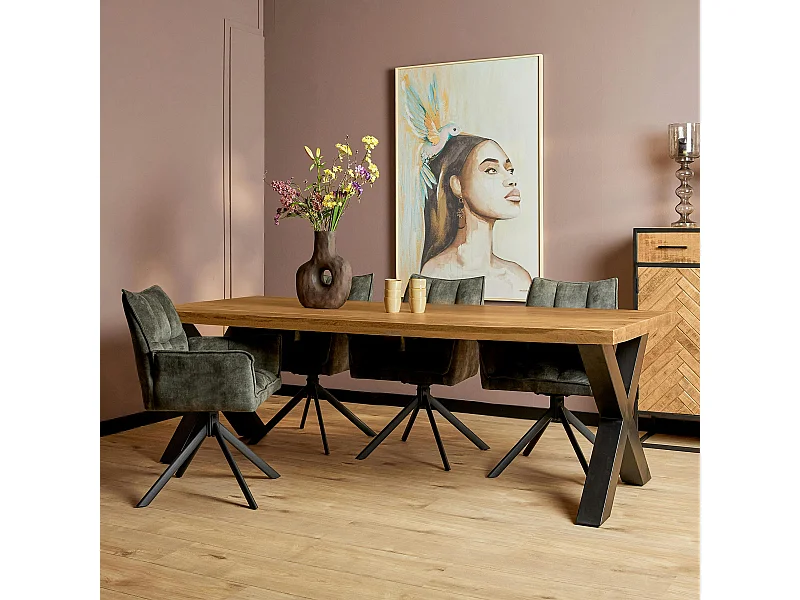 Table à manger bois clair pied en X 300 cm RIVANO