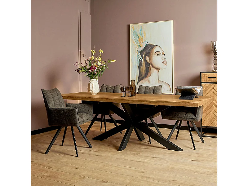 Table à manger bois clair pied central 160 cm RIVANO