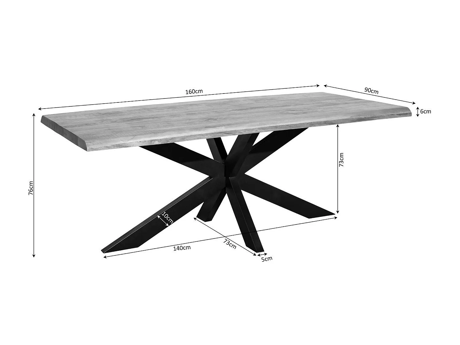 Table à manger en bois clair à bords naturels 160 cm RIVANO