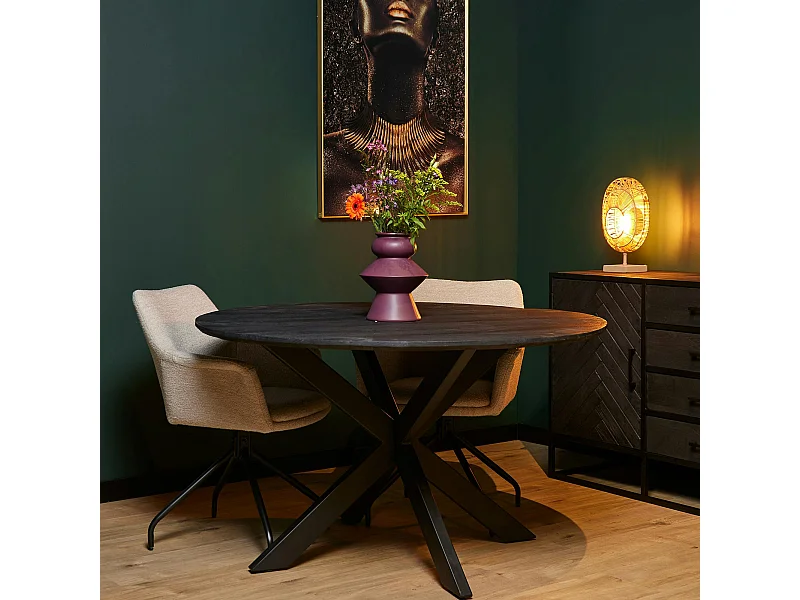 Table ronde noire en bois de manguier Ø110 cm ALVERA