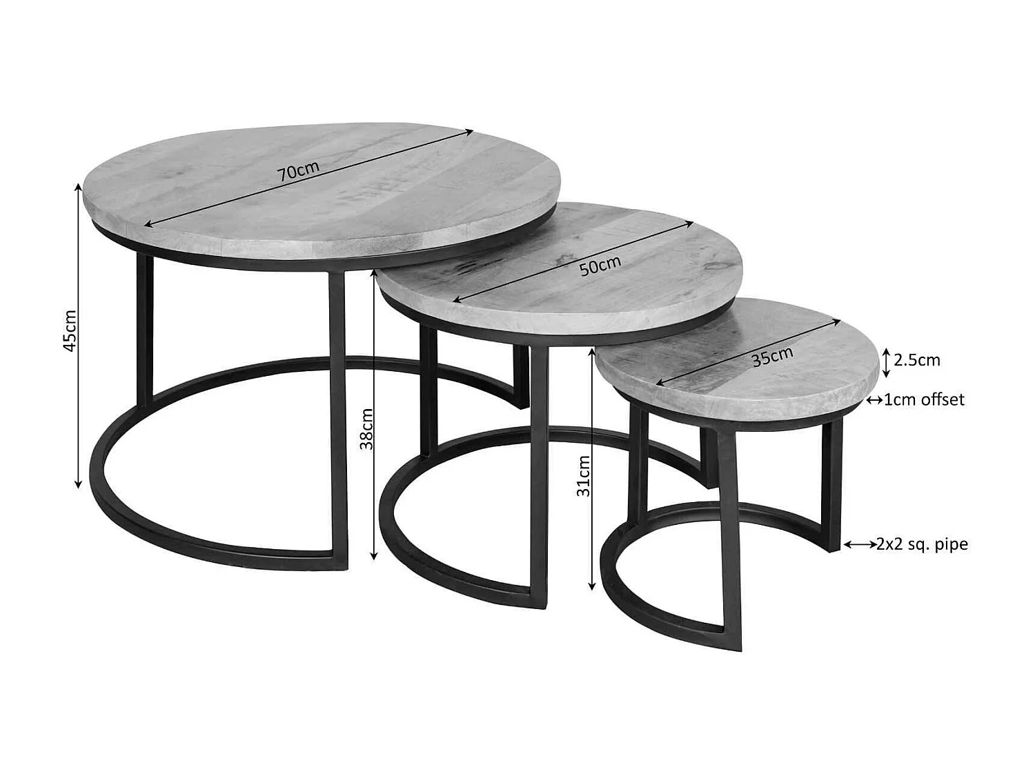 Table gigogne ronde en bois clair (lot de 3) RIVANO