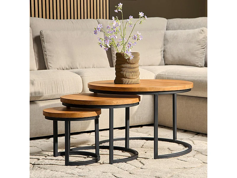 Table gigogne ronde en bois clair (lot de 3) RIVANO