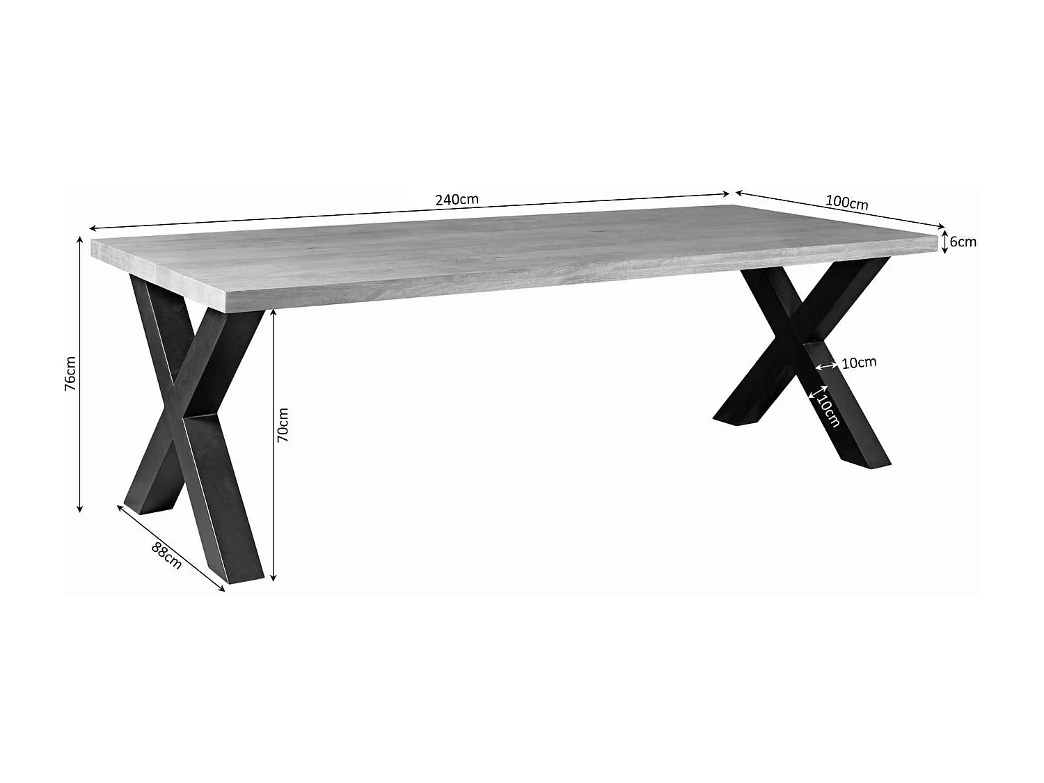 Table à manger bois clair pied en X 240 cm RIVANO