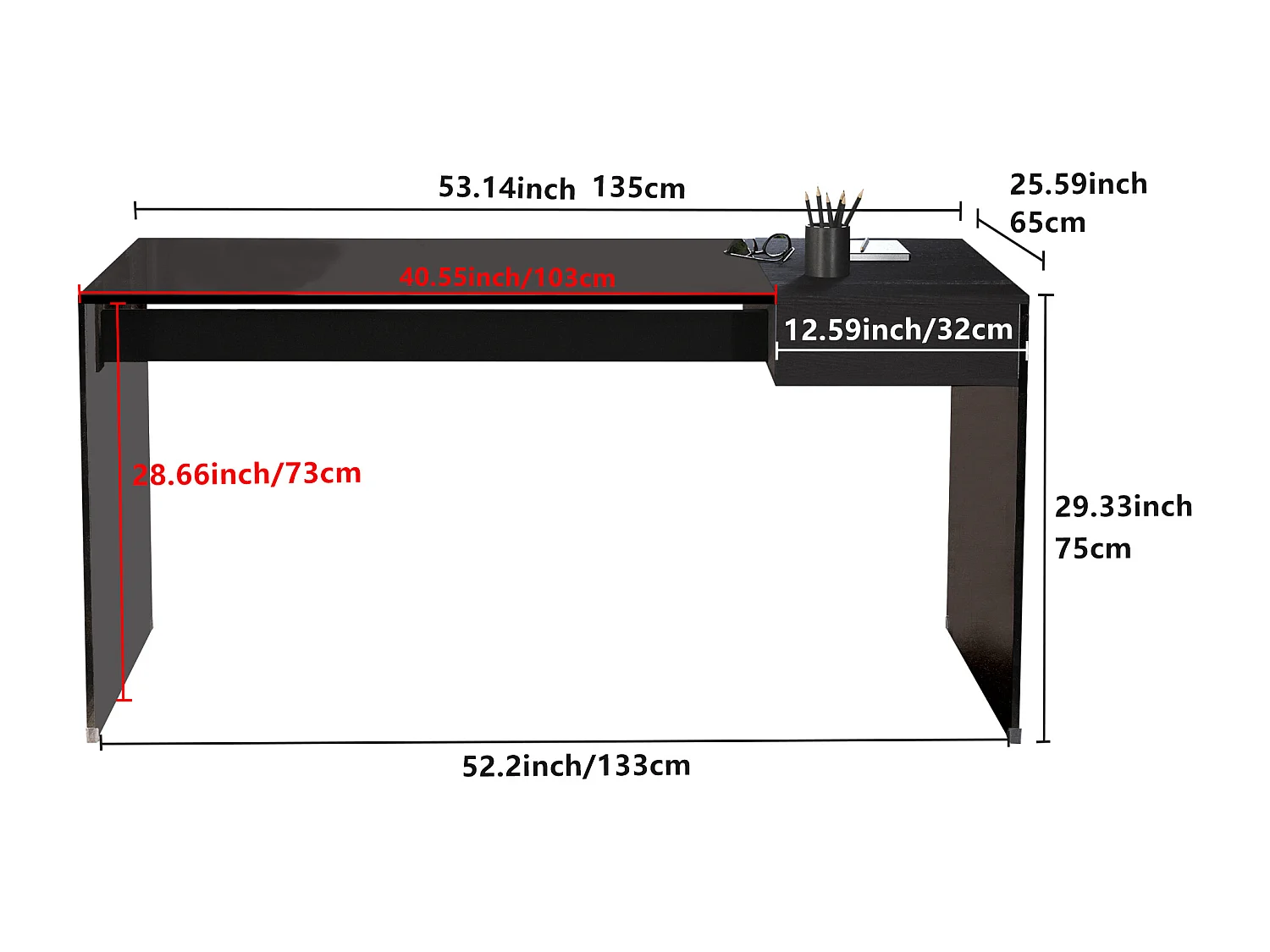 Bureau avec tiroirs en verre de sécurité,  résistant aux chocs et facile d’entretien, pour salon, chambre, bureau et gaming