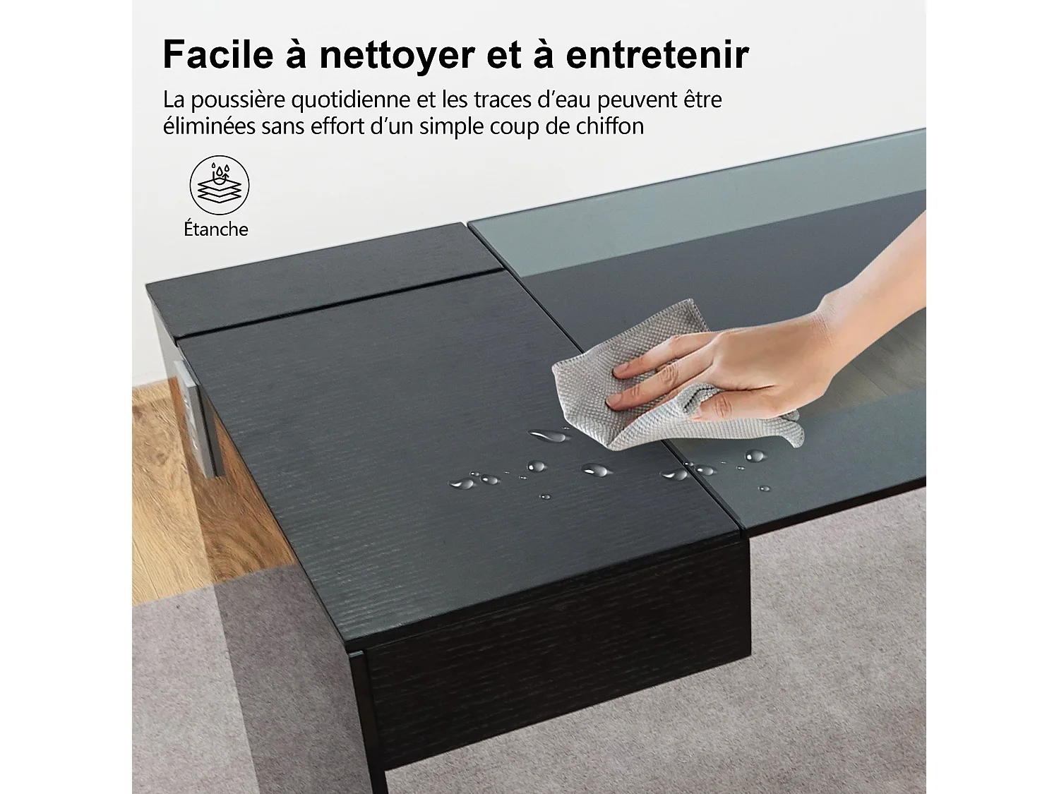 Bureau avec tiroirs en verre de sécurité,  résistant aux chocs et facile d’entretien, pour salon, chambre, bureau et gaming