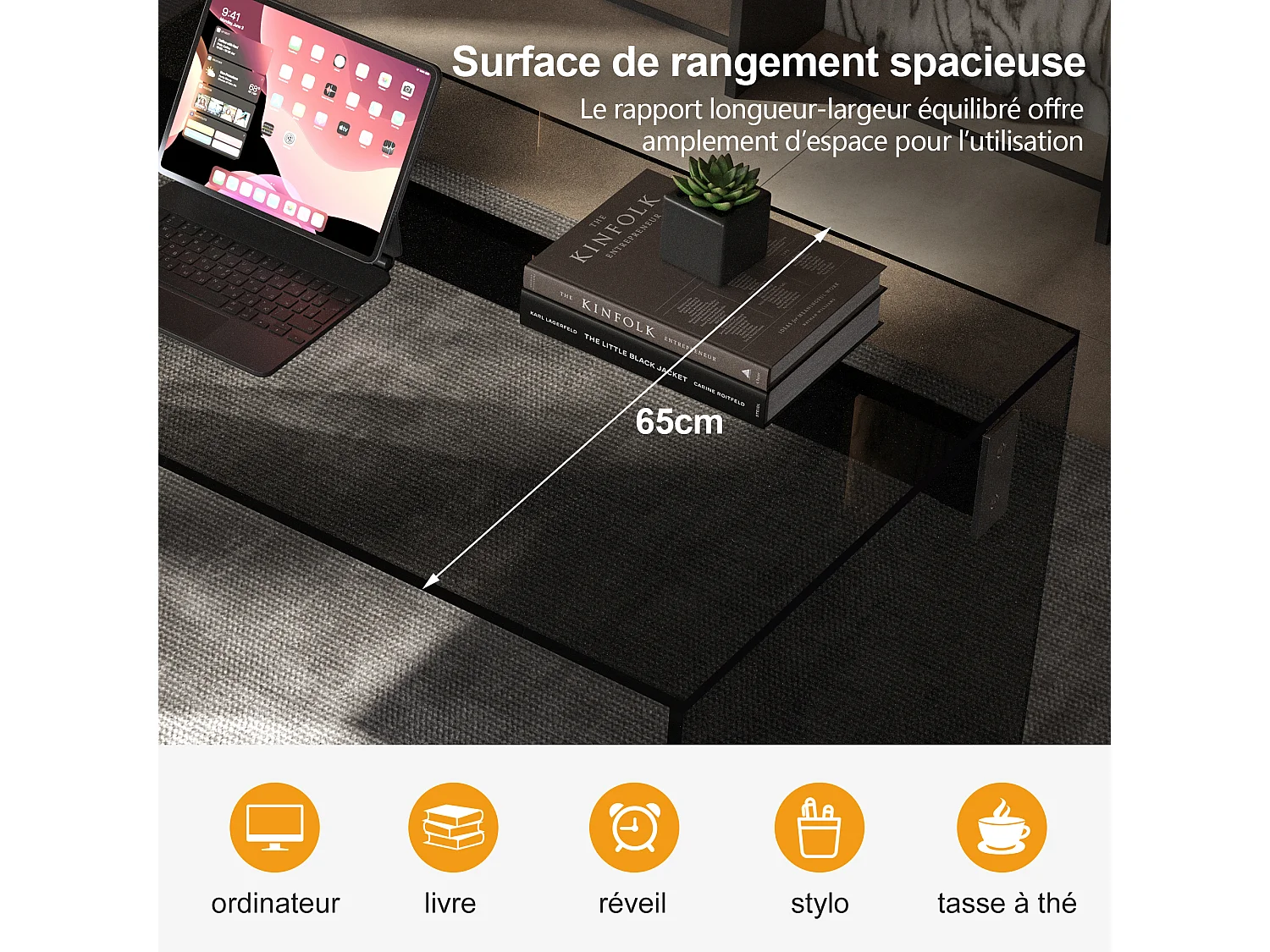 Bureau avec tiroirs en verre de sécurité,  résistant aux chocs et facile d’entretien, pour salon, chambre, bureau et gaming