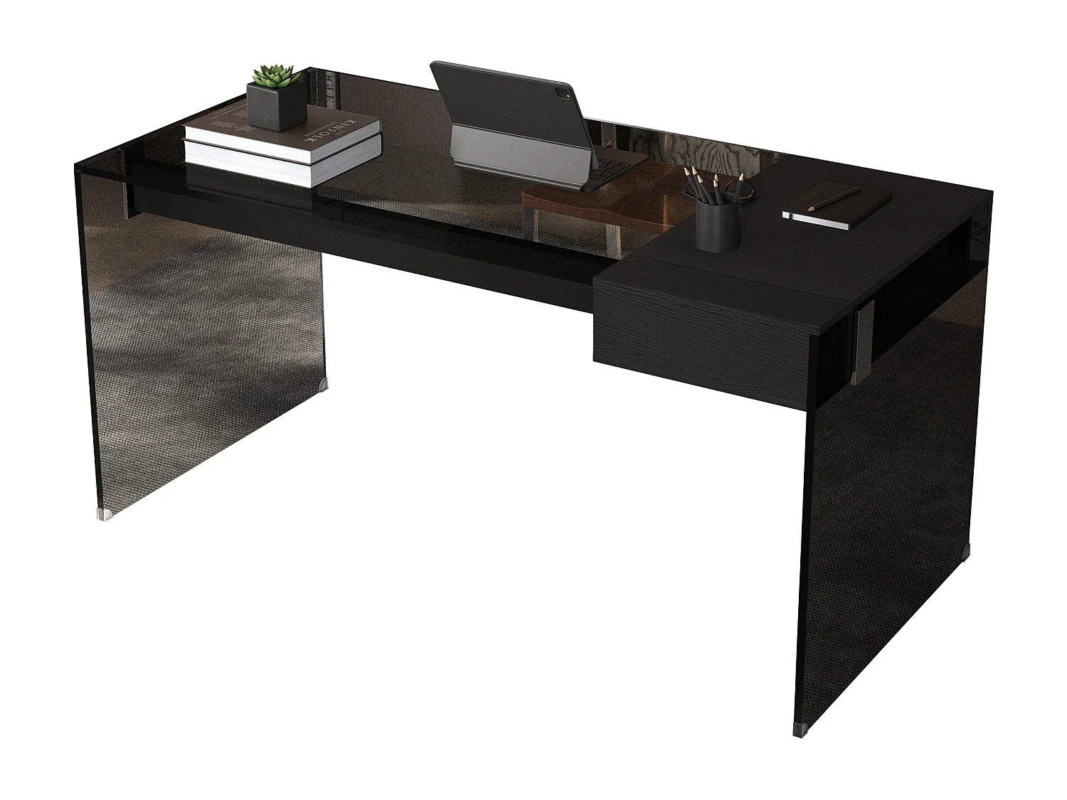 Bureau avec tiroirs en verre de sécurité,  résistant aux chocs et facile d’entretien, pour salon, chambre, bureau et gaming