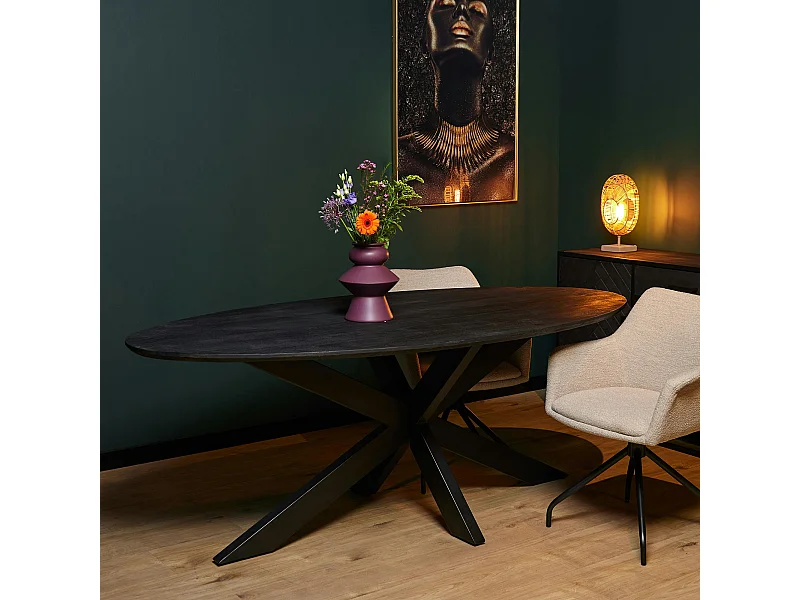 Table à manger ovale noire en bois de manguier 180 cm ALVERA