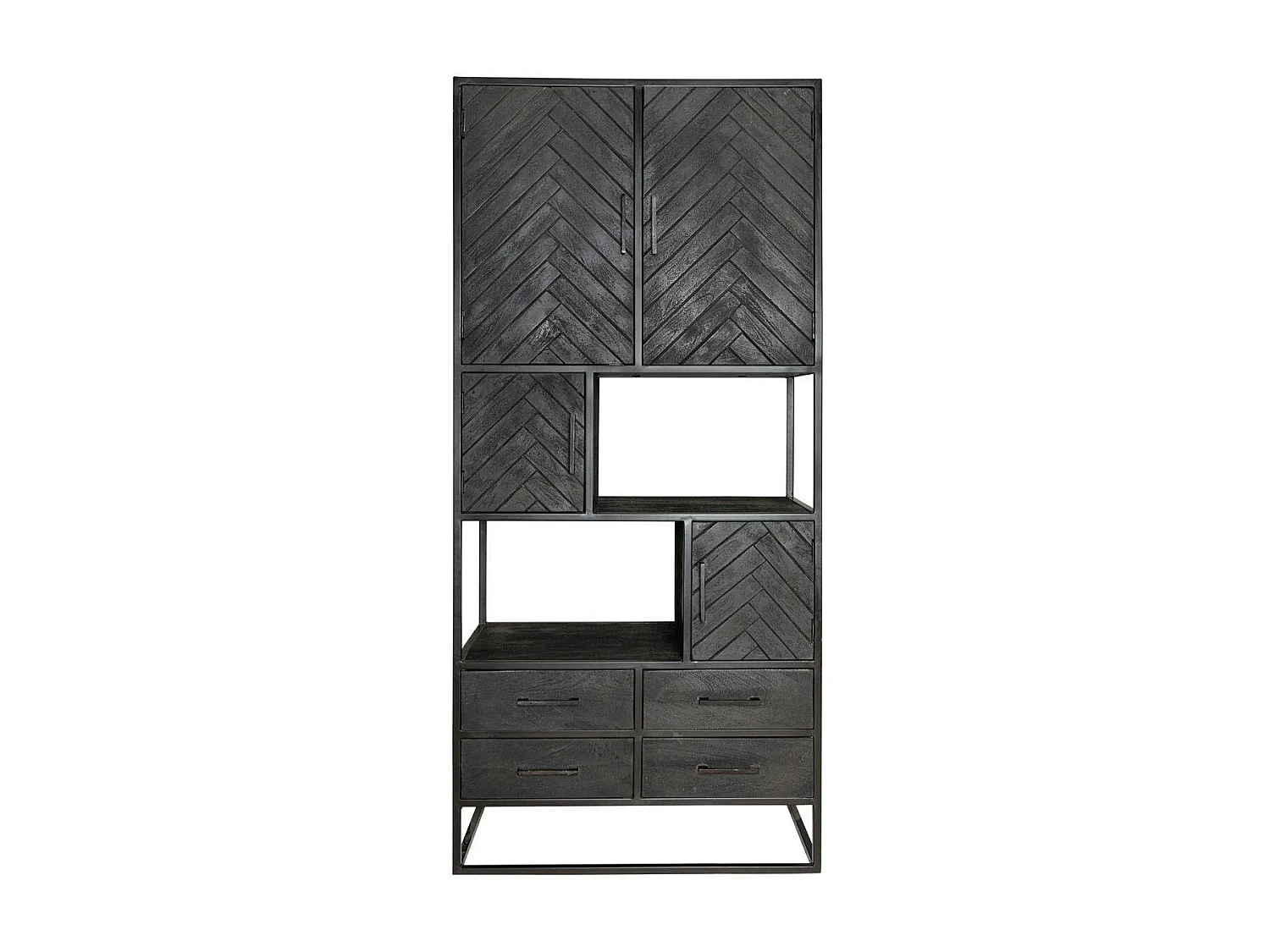 Bibliothèque noire en bois 4 portes motif chevron ALVERA